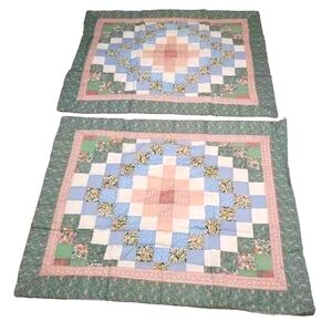 Vintage 90s Patchwork 2 Pillow Shams Cottage Boho Granny Floral Quilted 20 X 26